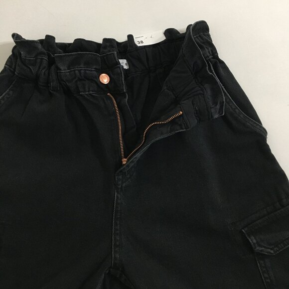 ZARA High Waist Baggy Fit Paper Bag Carrot Leg Ankle Rigid Black Womens 6 - Picture 13 of 16